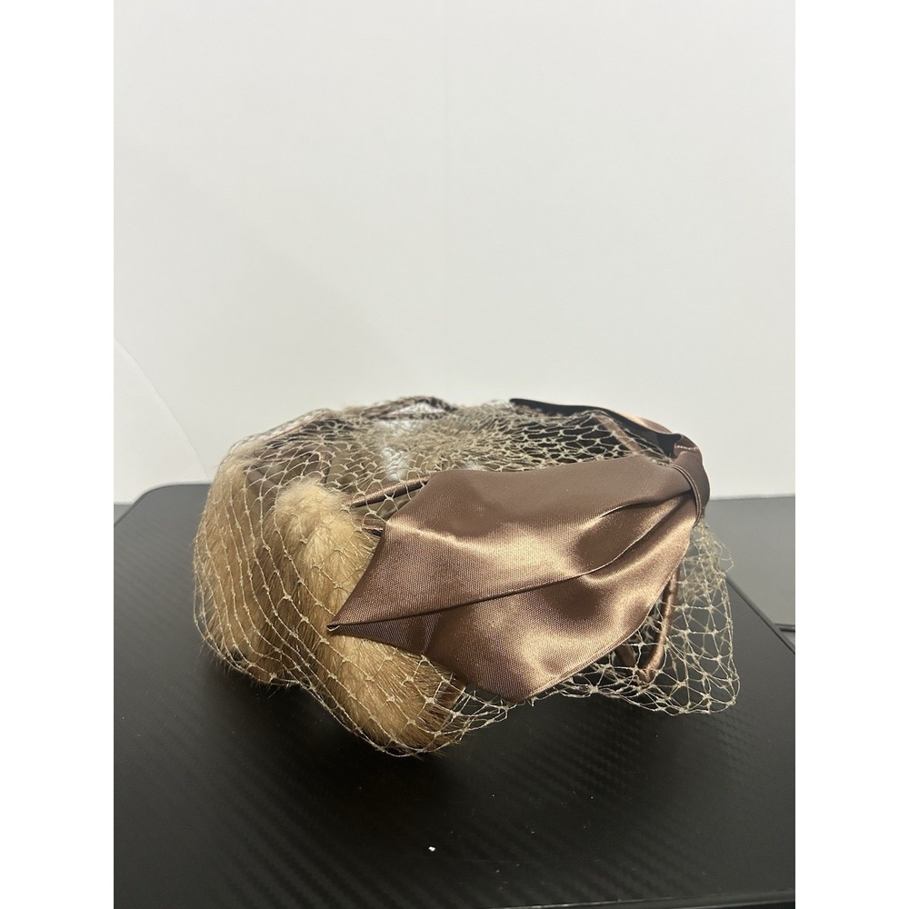 Vintage Mid Century 50s 60s‎ Fascinator Hat Mink Fur and Ribbon Front Halo Hat